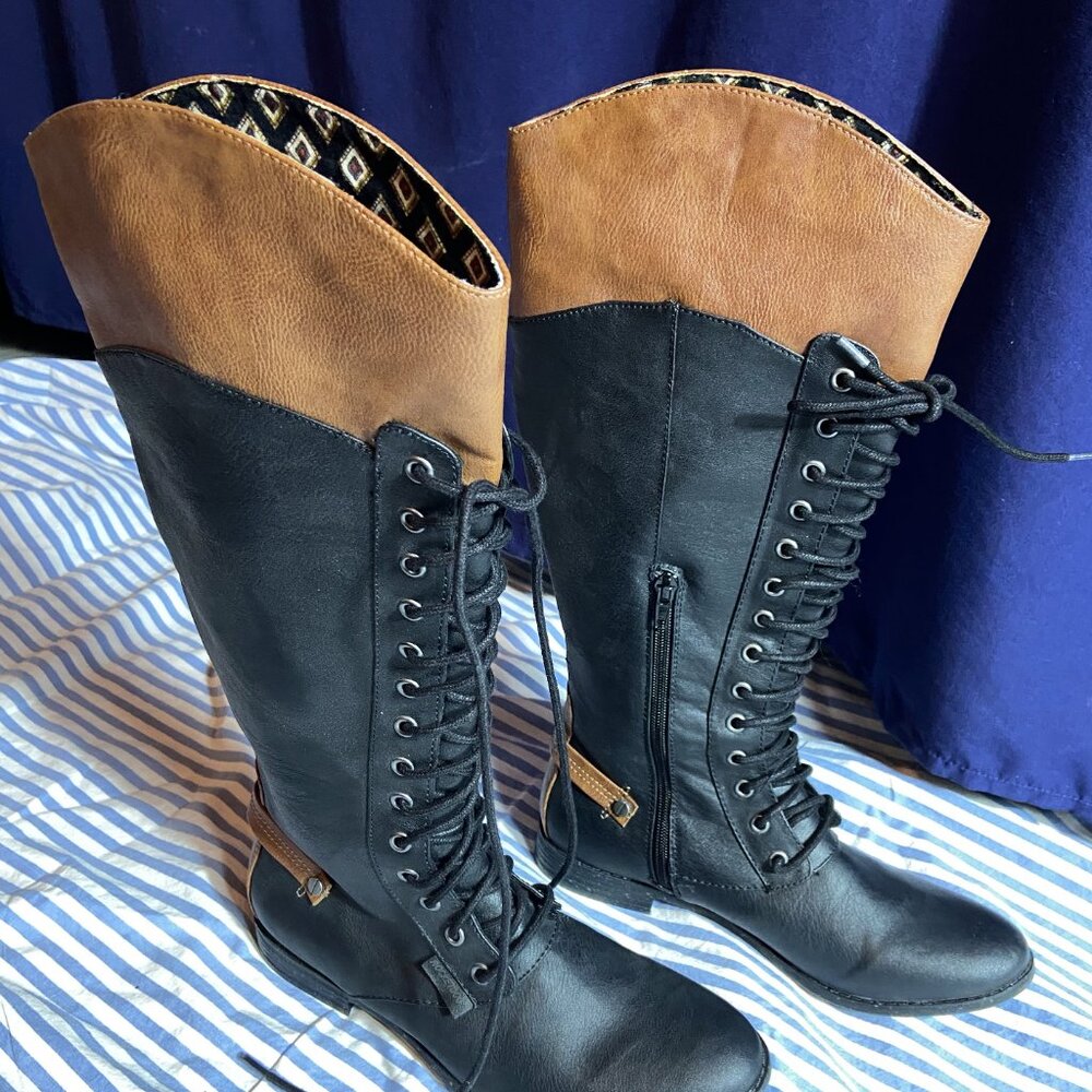 ROCKET DOG TWO TONE BLACK / BROWN BOOTS LACE UP ZIPPER 8 ROCKETDOG